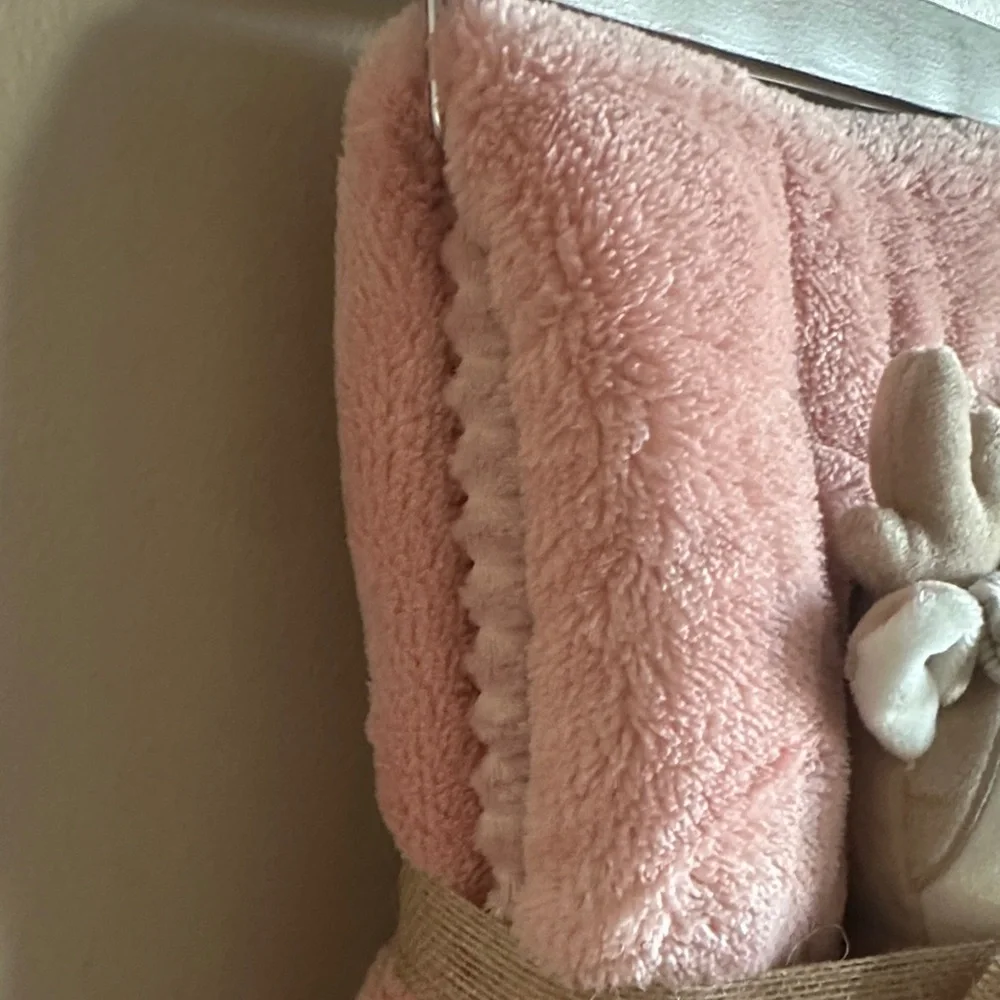Chick Pea Pink Holiday Christmas Reindeer Plush Baby Blanket Pink New!